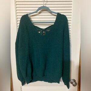 Green Sweater with Back Bow Design